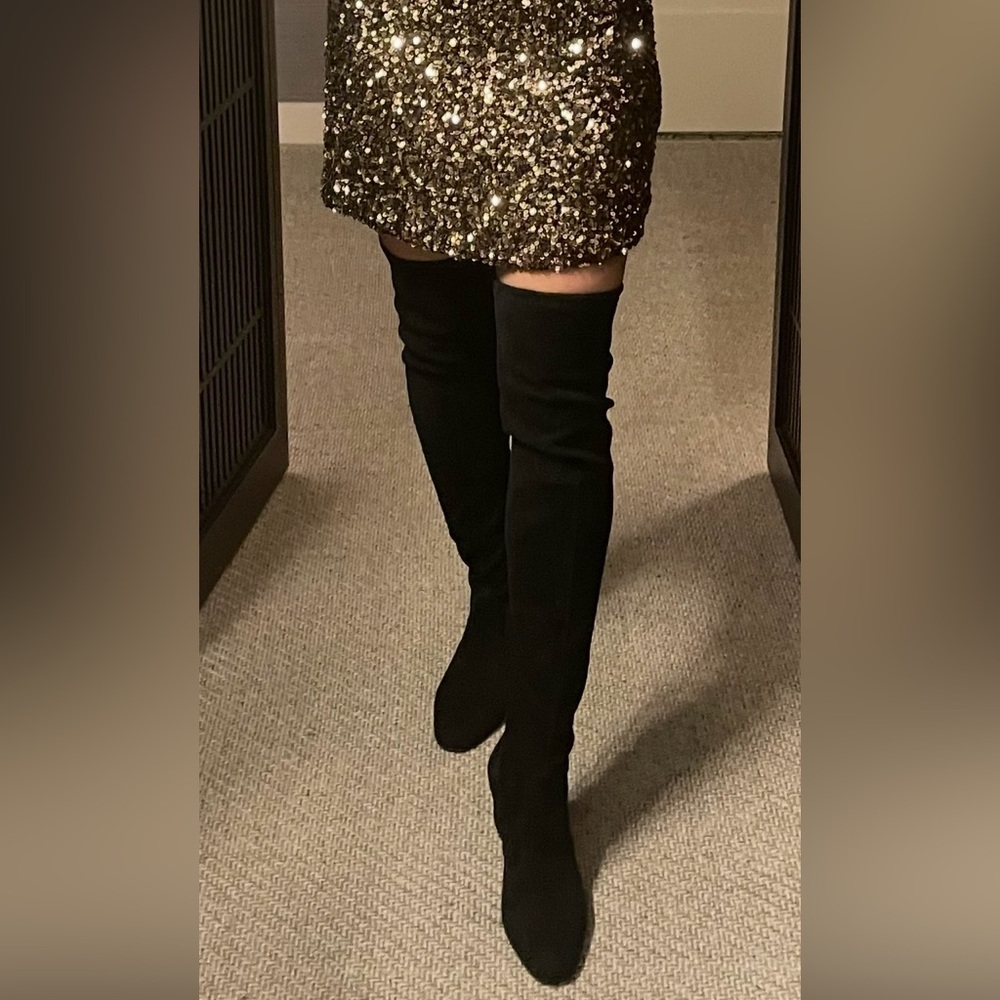 Stuart Weitzman Brandie Black Suede Over the Knee Boots
